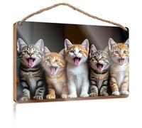 Signs and Plaques Five Kittens Meowing Together Hanging Wall Decor Sign Love Signs for Home Decor(23X35CM)