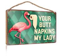 Signs and Plaques Flamingo Holding Toilet Paper with Text Your Butt Napkins My Lady Hanging Wall Decor Sign Love Signs for Home Decor(23X35CM)