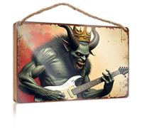 Signs And Plaques Green Demon King Rocks Out With Electric Guitar Wooded Sign Bar Decor And Accessories Bathroom Decor Sets(20X30CM)