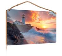 Signs and Plaques Lighthouse by The Sea At Sunset Hanging Wall Decor Sign Love Signs for Home Decor(15X28CM)
