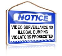 Signs And Plaques Notice Video Surveillance No Illegal Dumping Violators Prosecuted Wooden Sign Gifts For Work Friends Dorm Room Accessories(23X35CM)