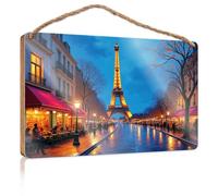 Signs and Plaques Parisian Night: Eiffel Tower Illuminated Wooden Sign Desk Accessories for Men Porch Decor(15X28CM)