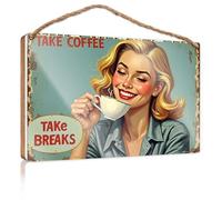 Signs And Plaques Relax And Enjoy: Vintage Coffee Break Poster Wooded Sign Funny Kitchen Signs Front Door Sign Plaque(20X30CM)