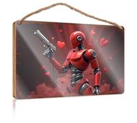 Signs And Plaques Robotic Love: A Valentine'S Day Tribute Wooded Sign Bar Decor And Accessories Bathroom Decor Sets(20X30CM)