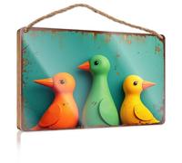 Signs and Plaques Three Colorful Rubber Ducks On A Textured Background Hanging Wall Decor Sign Love Signs for Home Decor(23X35CM)