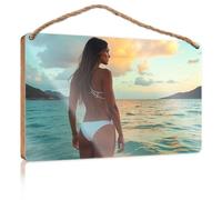 Signs and Plaques Woman in White Bikini Enjoying Sunset by The Sea Hanging Wall Decor Sign Love Signs for Home Decor(20X30CM)