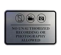 Signs ByLITA Classic Framed No Unauthorized Recording or Photography Allowed Door or Wall Sign Durable ABS Plastic | Laser Engraved | Easy Installation | Courtroom Sign (Brushed Silver) - Medium