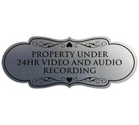 Signs ByLITA Designer Property Under 24hr Audio and Video Recording Sign - Easy Installation | Durable Wall or Door Sign (Brushed Silver) - Medium