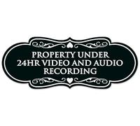 Signs ByLITA Designer Property Under 24hr Audio and Video Recording Sign - Easy Installation | Durable Wall or Door Sign (Black) - Small