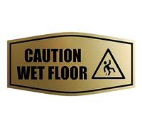 Signs ByLITA Fancy Caution Wet Floor Durable ABS Plastic Laser Engraved Easy Installation Elegant Design Sign (Brushed Gold) - Medium