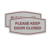 Signs ByLITA Fancy Please Keep Door Closed Sign - Security and Safety | Durable Material | Easy to Install (Light Grey/Burgundy) - Large 2 Pack