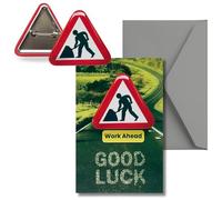 Signs For Celebration Funny Good Luck Badge & Card Keepsake for Driving Test, New Job, College, University, Graduation or First Job - Humorous Work Ahead Gift for Him or Her