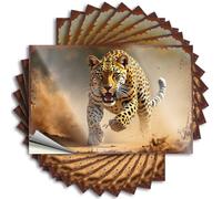 Signs For Garage Leopard In Action: A Wild Cat'S Powerful Dash Through Dusty Terra Stickers 10Pcs Funny Bedroom Decor Funny Bar Decor(6X9CM)