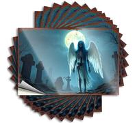 Signs For Garage Skeletal Angel In Moonlit Cemetery Stickers 10Pcs Funny Bedroom Decor Funny Bar Decor(6X9CM)