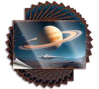 Signs For Garage Spacecraft Hovering Near Saturn'S Rings In A Futuristic Landscape Stickers 10Pcs Funny Bedroom Decor Funny Bar Decor(12X18CM)