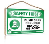 Signs For Home Decor Safety First Bump Caps Required Beyond This Point Wooden Sign Front Porch Fall Decor Office Decor For Men(23X35CM)