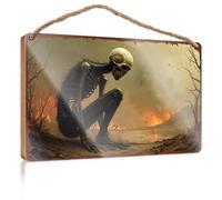 Signs For Kitchen A Skeletal Figure Amidst A Burning Landscape Wooded Sign Pool Decor Cool Posters For Guys(15X28CM)