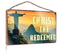 Signs For Kitchen Christ The Redeemer Statue With Mountains In The Background. Funny Bedroom Decor Retro Decor(23X35CM)