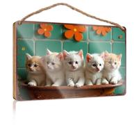 Signs For Kitchen Five Cute Kittens In A Clay Pot With Orange Flowers Wooded Sign Pool Decor Cool Posters For Guys(20X30CM)