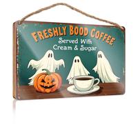 Signs For Kitchen Freshly Brewed Coffee Served With Cream & Sugar Wooded Sign Funny Bedroom Decor Retro Decor(15X28CM)