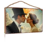 Signs For Kitchen Romantic Moment: A Man In Top Hat And Woman In Gown Share A Kiss Wooded Sign Pool Decor Cool Posters For Guys(23X35CM)