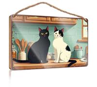 Signs For Kitchen Two Cats On The Kitchen Counter Wooded Sign Pool Decor Cool Posters For Guys(15X28CM)