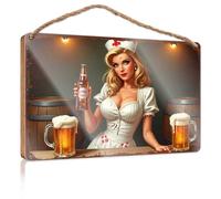 Signs For Kitchen Vintage Nurse Serving Fresh Beer In A Cozy Pub Wooded Sign Pool Decor Cool Posters For Guys(15X28CM)