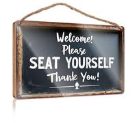 Signs For Kitchen Welcome! Please Seat Yourself Thank You! Wooded Sign Funny Bedroom Decor Retro Decor(15X28CM)