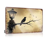 Signs For Room A Crow Perches On A Branch Under A Streetlamp, With Birds Flying In The Background Tin Sign Metal Man Cave Decor Funny Man Cave Signs(30X40CM)
