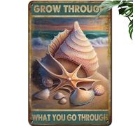 Signs Metal Plaque, Beach Shell Starfish Conch Beautiful Scenery, Wall Plaque Decorative, Tough Warning Notice Signs For Bar Pub Man Cave Home, 20X30Cm