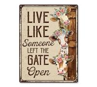 Signs Metal Plaque, Funny Cow Live Like Someone Left The Gate Open Cows, Room Decor Rust-Proof, Durable Warning Sign For Shop Home Man Cave, 20X30Cm