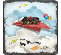 Signs Metal Plaque, Never Stop Dreaming,Puppy Dachshund Dog, Wall Bathroom Decor, Metal Tin Signs for Bar Pub Home Garden S
