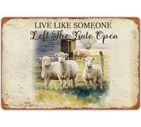 Signs Metal Plaque, Vintage Sheep Live Like Someone Left The Gate Open, Wall Bathroom Decor Decorative, Tough Warning Notice Signs For Garden Kitchen Shop, 20X30Cm