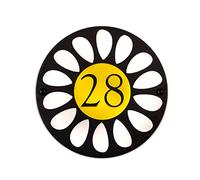 Signs & Numbers Rustic Slate Round House Number Plaque - 24cm Charcoal Grey Ceramic - Hand Painted Daisy Design, Personalised Door Sign, Outdoor House Number Plate with Fittings