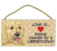 Signs Plaques Love is...Being owned by a Labradoodle! Pawprints Heart Dog Sign House Decor