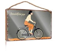 Signs & Plaques Vintage Style: A Woman Riding Her Bicycle With Elegance Wooded Sign Funny Home Decor For Door Front Porch Decor Ideas(23X35CM)