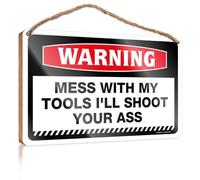 Signs & Plaques Warning Mess With My Tools I'Ll Shoot Your Ass Wooden Sign Door Decor Funky Home Decor(23X35CM)