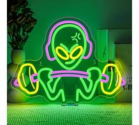 SIGNSHIP Alien Lift a Barbell Neon Light Sign,Alien LED Sign Dimmable for Decoration, Led Signs Wall Decor for Gym,Man Cave,Family Room,Children's Room,Gift for Boy