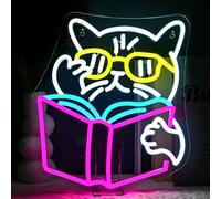 SIGNSHIP Cat Reads Book Neon Sign, LED Sign Cats Decor for Classroom Library Bookstore, Kids Room Wall Decoration Neon Sign, Cute Birthday Gift for Kids with USB