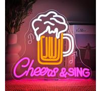 SIGNSHIP Cheers & Sing Neon Light Sign Beer Neon Sign 38*32cm for Home Bar | USB 5-Level Dimmable Beer Cheers LED Sign Gift for Beer Lovers, Sing Neon Light Music Light Signs for Man Cave,Pub,Parties