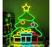 SIGNSHIP Christmas Tree Gifts Neon Light Sign, Christmas Tree Gifts Neon Sign for Wall Decor,Xmas Led Signs with Dimmer Switch for Xmas Party,Bedroom,New Year Party,Courtyard,Store,Living Room