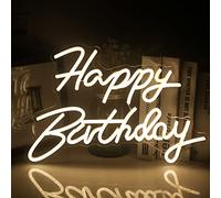 SIGNSHIP Happy Birthday Neon Sign Warm White LED Neon Light for Wall Decoration USB Power Letter Light Signs for Home Bedroom Bar Club Birthday Party Decoration Birthday Gift