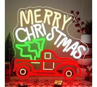 SIGNSHIP Merry Christmas Tree Neon Light Sign,Merry Christmas Truck Neon Sign, Xmas Tree Led Signs with Dimmer for Wall Decor Xmas Party New Year Holiday Party Gift