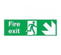 SIGNSLAB E99S/S Safety Sign "Fire Exit Running Man Arrow - Down/Right", Self-Adhesive, 150 mm x 450 mm