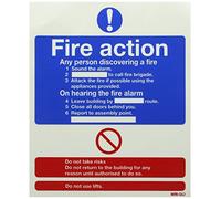 SIGNSLAB FR03527L Safety Sign "Niteglo Fire Action", Self-Adhesive, 300 mm x 250 mm