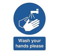 SIGNSLAB MD05851S Safety Sign "Wash Your Hands Please", A5, Self-Adhesive