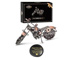 Signstek Father's Day Funny Gift, Vintage Handmade Motorcycle Ornament with Carved Rocks, Metal Birthday Gift for Dad, Husband, Boyfriend