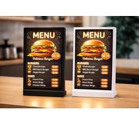 Signware LED Menu Display Stand - Rechargeable A4 & A5 Tabletop Light Box for Restaurants, Bars, Hotels, Cafes - Dual-Sided, Freestanding, Black or White - Illuminated Desktop Sign Holder (White, A4)