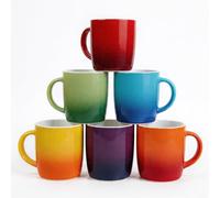 Signzworld Mugs Set of 6 Stoneware Rainbow Colourful Ceramic Coffee and Tea Cup for Hot Drinks Dishwasher Microwave Safe 350ml