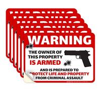 Sigo Signs - Warning The Owner of This Property is Armed and is Prepared to Protect Life Sign, (6 Pack) 5x3.5 Inches, 4 Mil Vinyl Decal Stickers UV Protected, Made in USA